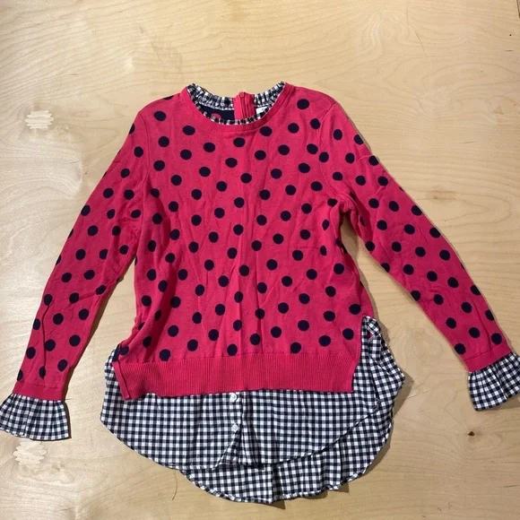 crown & ivy Pink Polka Dot Layered Sweater with Navy Gingham Medium (QW) - Picture 4 of 7